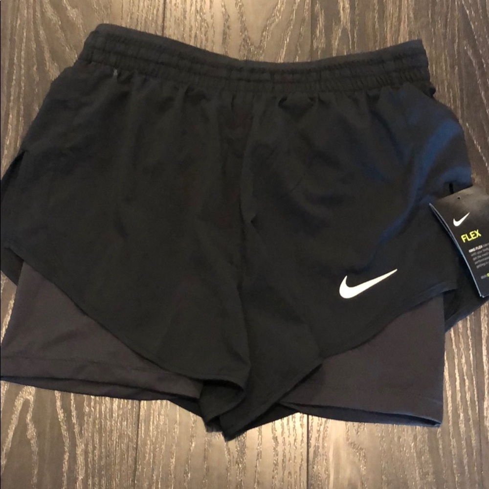 Nike Black Athletic Shorts with White Swoosh
